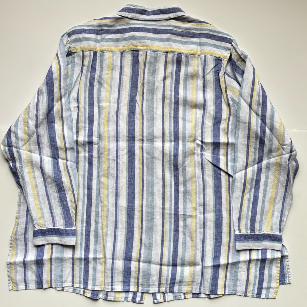J Jill Love Linen Blue White Yellow Stripe 100% Linen Button Down Long Sleeve 3X - Picture 4 of 10